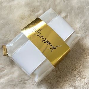 BNWT Kendall + Kylie Frosted Lucite Cosmetics Case Bag Tote Gold White